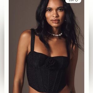 Anthropologie Shine Black Xs Black Glitter Corset Top